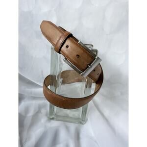 Allen Edmunds British Tan Belt size 36 European Calfskin silver brushed Buckle